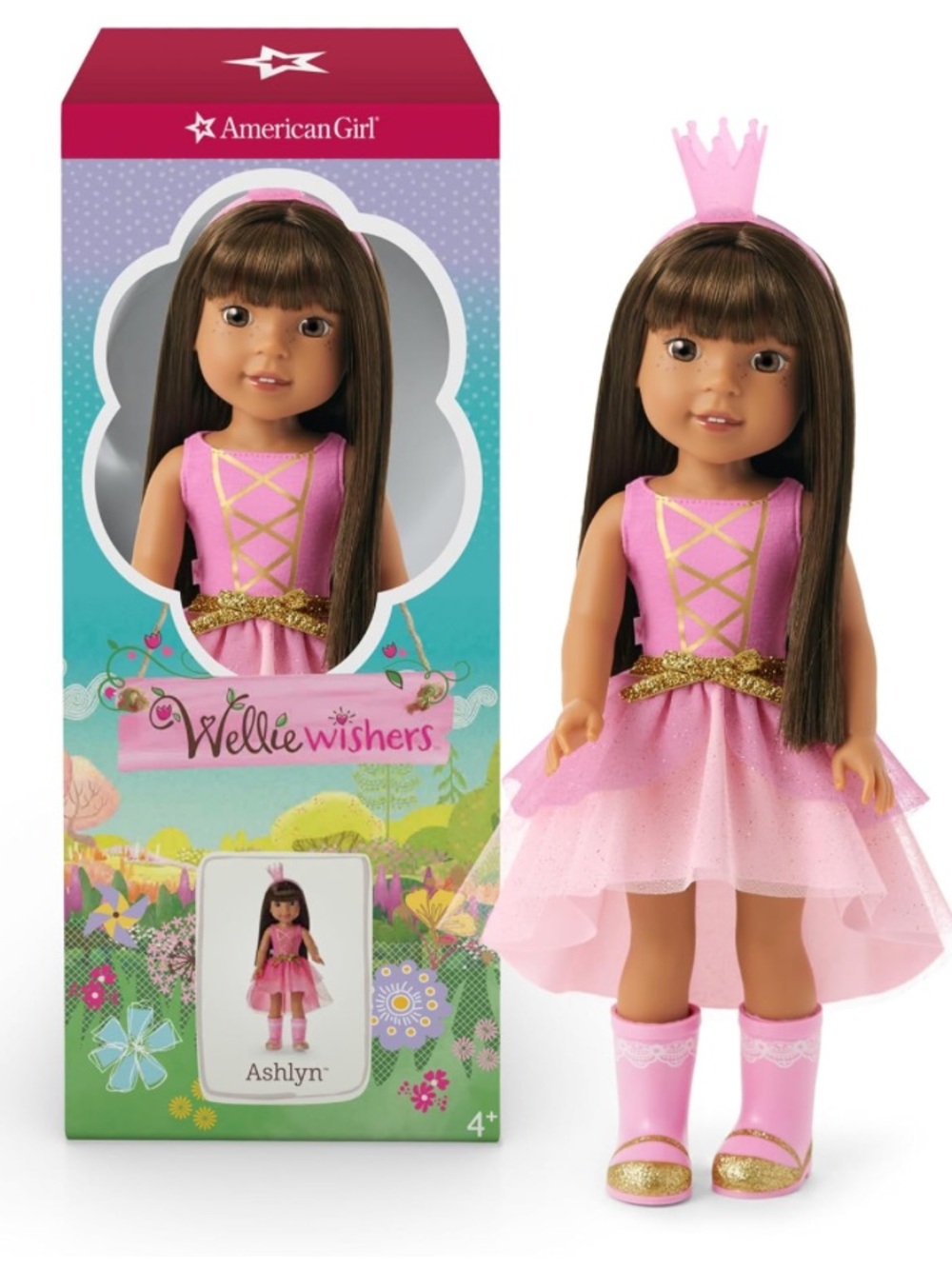 American Girl WellieWishers Ashlyn Pink Glitter Dress Doll with Crown